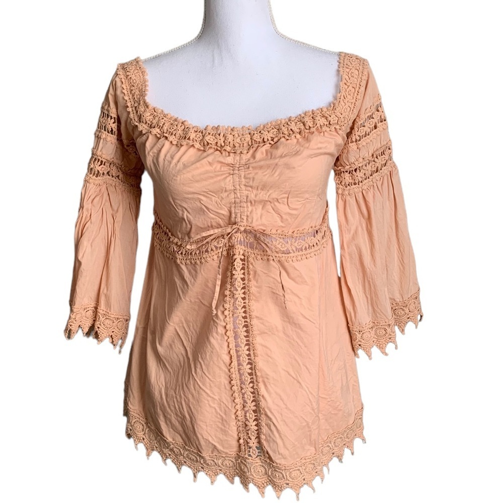 Venus Off Shoulder Boho Crochet Trim Cutout blouse Size Small